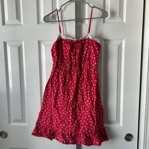 Maurices Red Floral Lace-Trim Dress